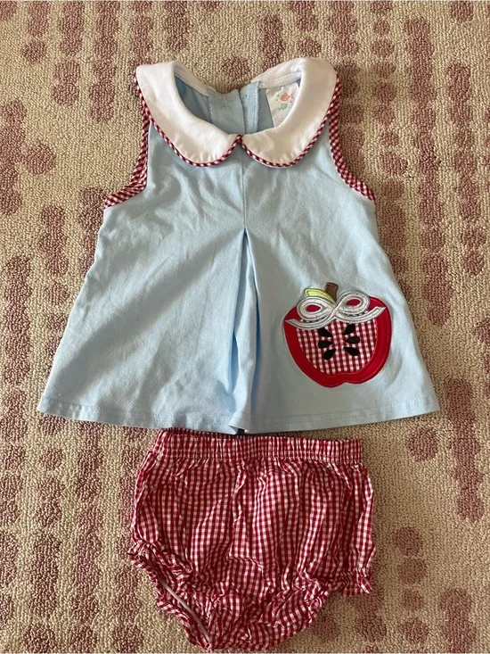 Blue Apple Appliqué Sleeveless bloomer set