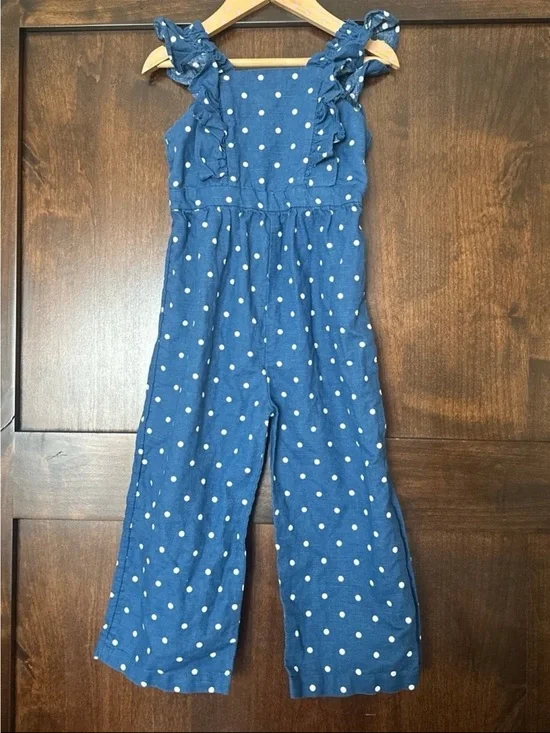 GAP Blue Polka Dot Smocked Ruffle-Strap Jumpsuit