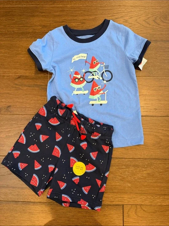 Cat & Jack Blue and Navy Watermelon Short Set NWT Size 2T - C8-123