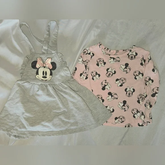 Disney Gray and Pink Minnie Mouse Kids Matching Set Baby Girl 18-24 Months