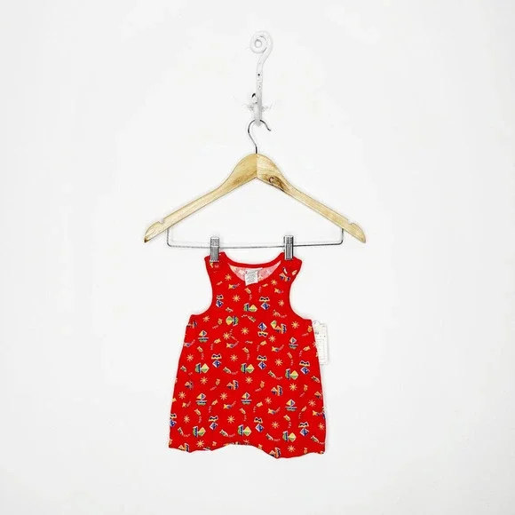vtg 90s CARTER'S red summer romper sleeveless shorts cotton Newborn Infant 0-3