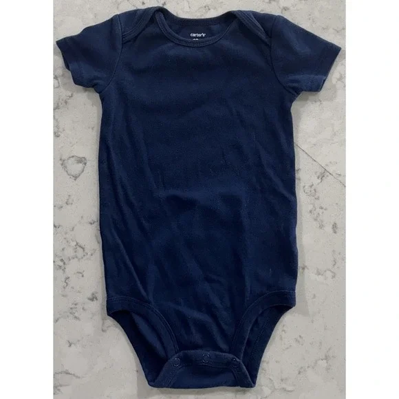 Carters Baby Boy Bodysuit Navy Blue Short Sleeve Cotton One Piece 18 Months