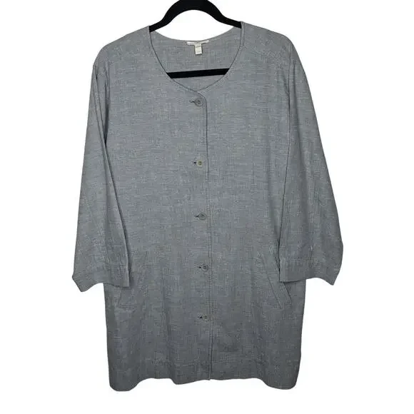 Eileen Fisher Hemp Organic Cotton Jacket Large Tunic Button Minimalist Lagenlook