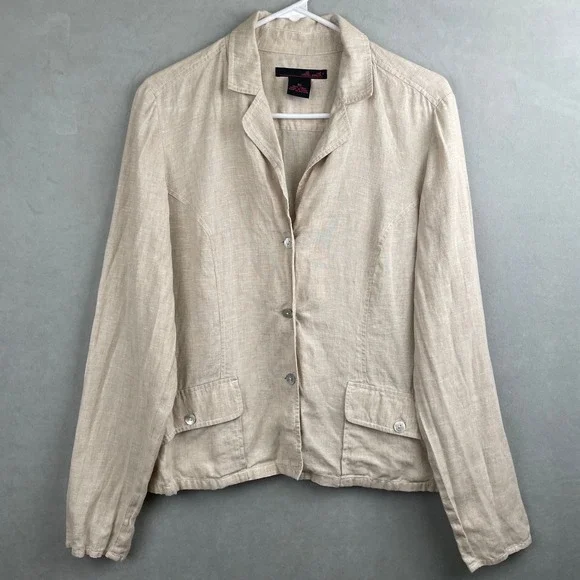 Willi Smith Beige 100% Linen Lightweight Button Blazer Jacket Coastal Safari‎ 10