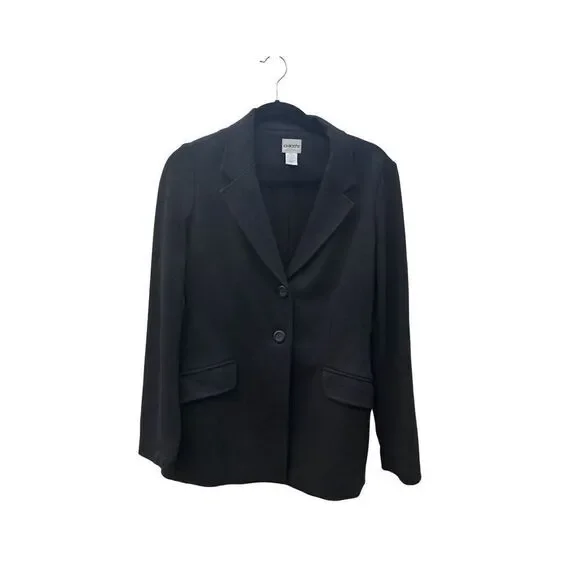 Chico’s Women's Regular Solid Black Blazer Jacket Two Front Button Size 1