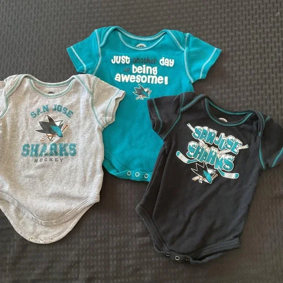 Lot of 3 San Jose‎ Sharks Bodysuit Shirts Boys 9-12 Months NHL Hockey One-piece