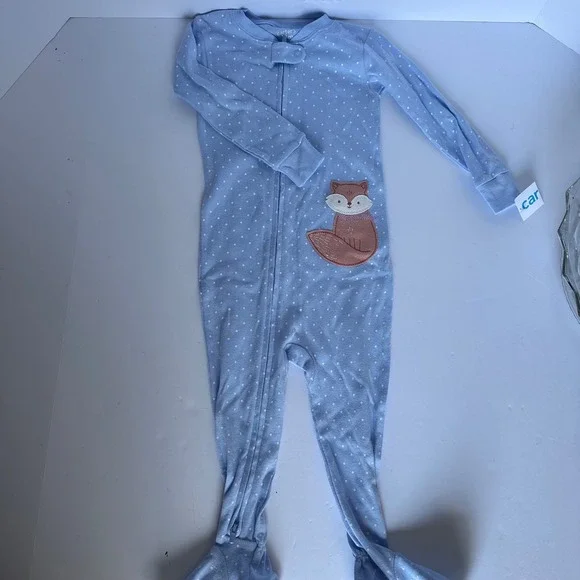 Carters Baby 18 Months Footed Pajamas Blue Fox‎ Polka Dot One Piece Jumpsuit