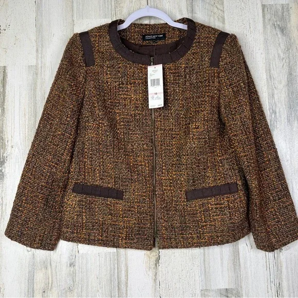 $249 Jones New York‎ Brown Tweed Blazer | Preppy Classic Wool Blend | Size 10