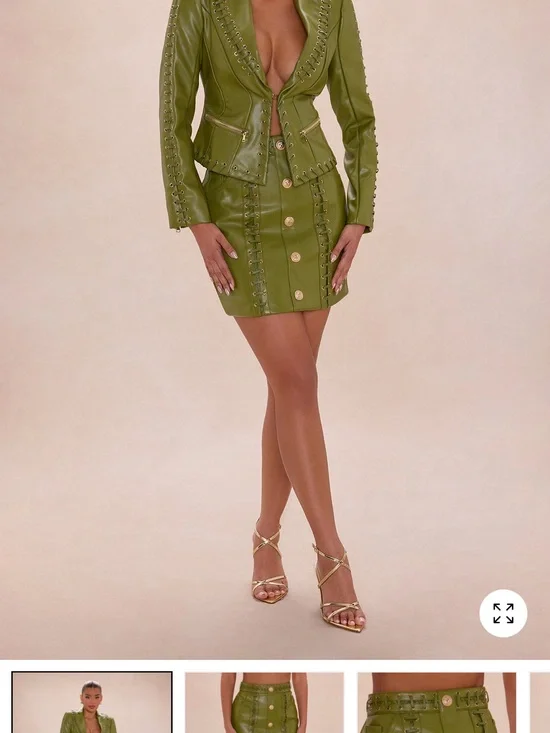 Fashion Nova Downtown vibe lace up Faux Leather jacket-Olive green