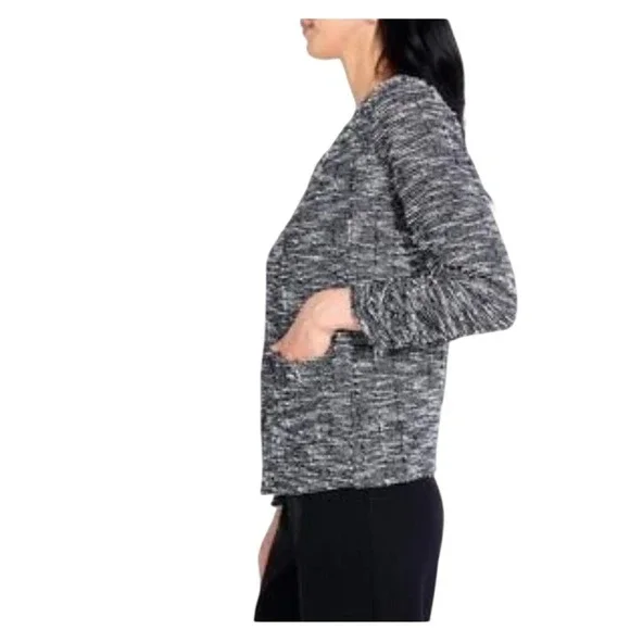 Karl Lagerfeld Paris Black White Textured Zip Front Jacket M designer  Luxury‎