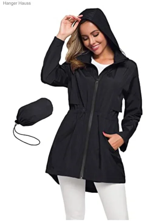 Lightweight Waterproof Long Raincoat with Hood Trench Jacket
