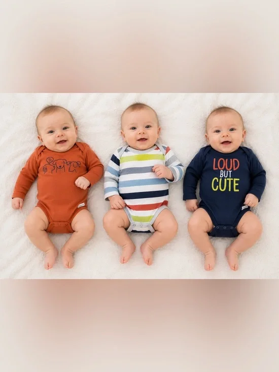 0-3 MTH Carter's Kids Long-Sleeve One-Piece Bodysuit -Rust Orange, Striped, Navy