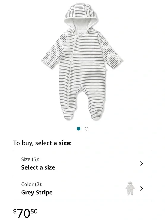 Striped Grey Hooded Footed One-Piece for Kids