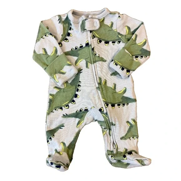 Carters Preemie Baby Boy Sleeper Dinosaur Outfit Blue Green Reborn Doll Cotton 1