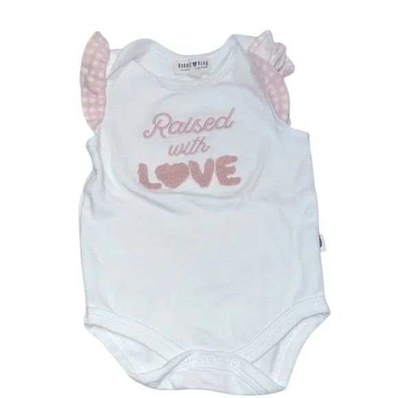 Rabbit Bear Raised with Love White and Pink Baby One piece size 6-9 months