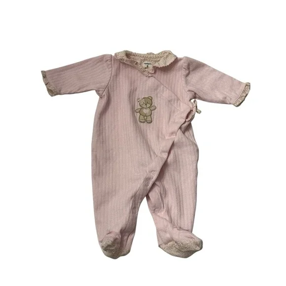 Baby Girl Carter's‎  Pink Bear Hugs Footed Outfit Calico Accent SZ 3 Months