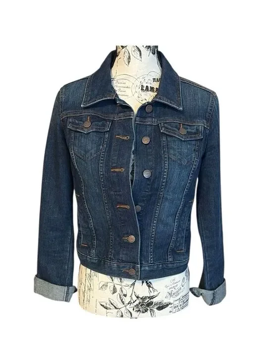 LOFT Jean Jacket Cropped Tailored Medium Wash Blue Size XS