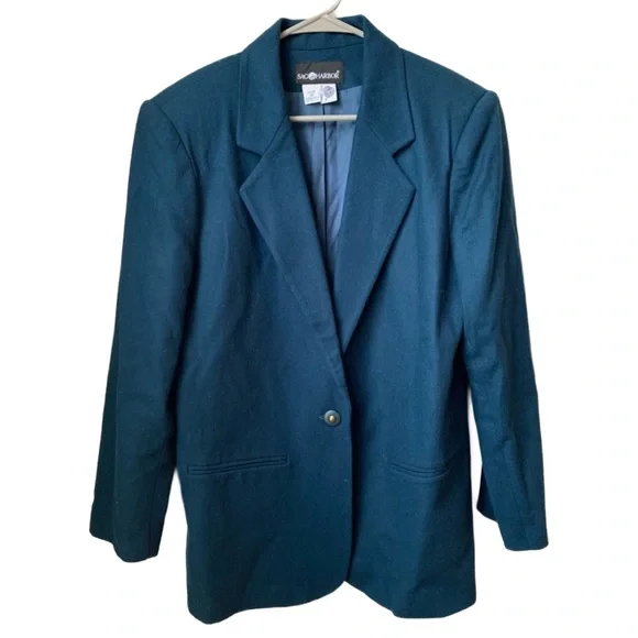 SAG HARBOR Women’s Teal Blue Wool Single Button Lined Blazer Size: 12