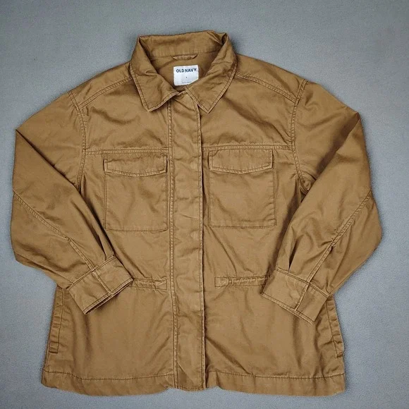 Old Navy Military Jacket Womens Small Brown Full Zip Snap Light Field‎ Coat NWOT