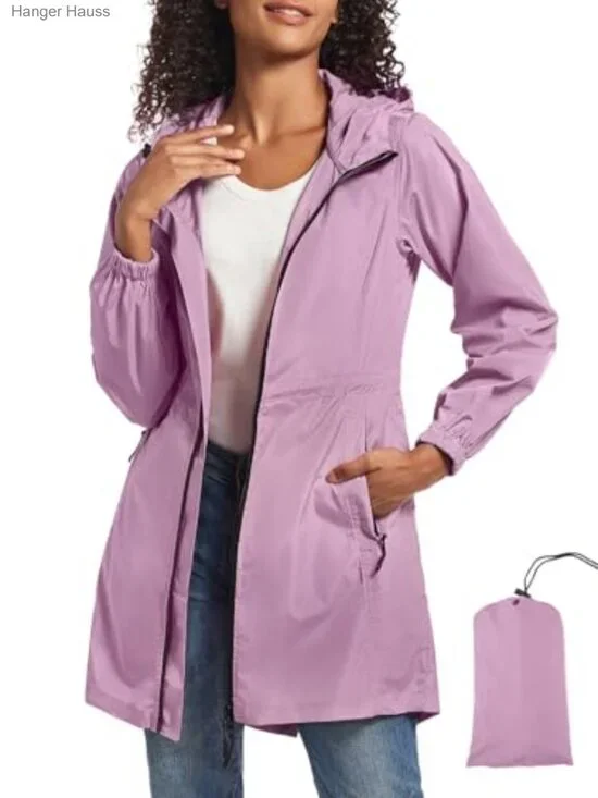 Women's Waterproof Raincoat Lightweight Packable Hooded Windbreaker