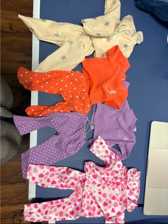 American Girl Heart & Star Footie Set in Cream, Orange, Purple, Pink