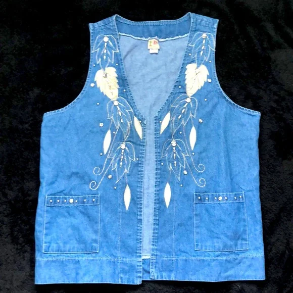 Cactus Size L Denim Open Front‎ Vest Vintage