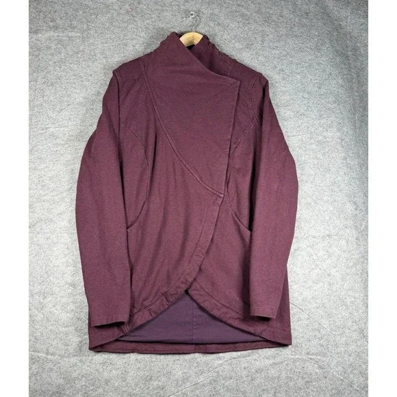Lululemon Burgundy Heathered Wrap‎ Jacket Funnel Neck Asymmetrical Snap Size 10