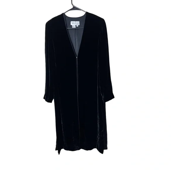 Worth Vintage 90s‎ Black Long Midi Velvet OpenFront Duster Jacket Size 6