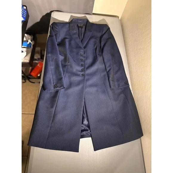 Escada Margaretha Ley Ermenegildo Zegna Mohair Trophy Navy Pinstripe Blazer 42