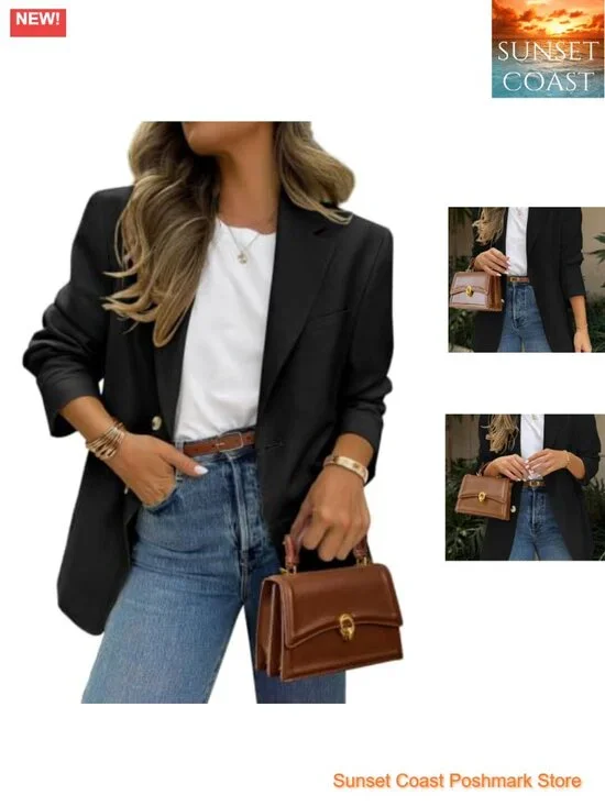 Open Front Notch Lapel Blazer Women Business Casual Long Sleeve Suit Jacket
