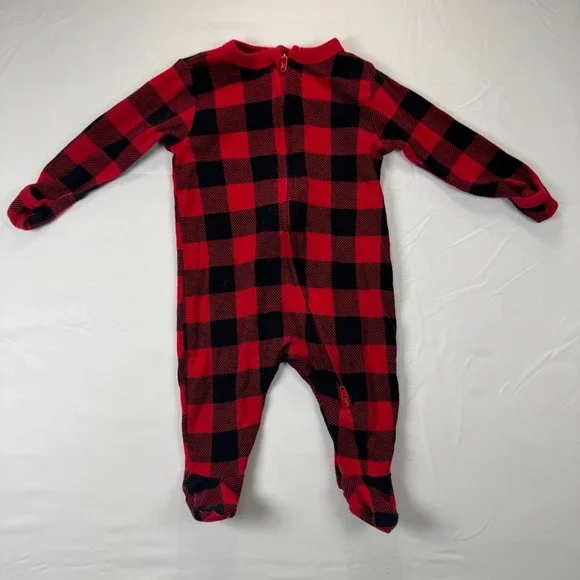Old Navy Buffalo Plaid Fleece Footed Pajamas 0-3M Red Black‎ One Piece