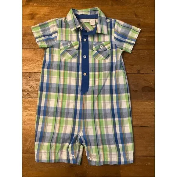 First Impressions 18 months Baby Boy Plaid Romper Jon Jon blue green