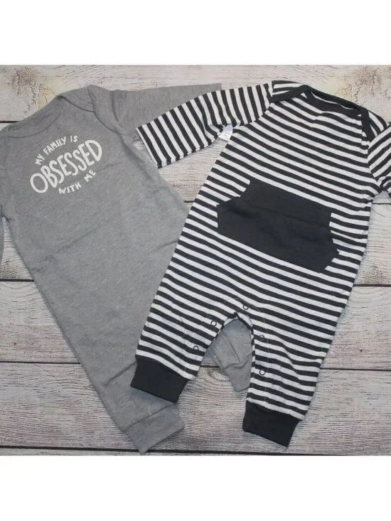 Cat & Jack Baby 1 Piece Rompers 2pk Cream, Black & Grey 0-3MO NWT Twins/