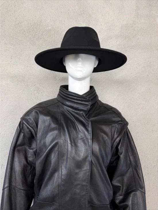Black Leather Zip-Front Jacket - Women