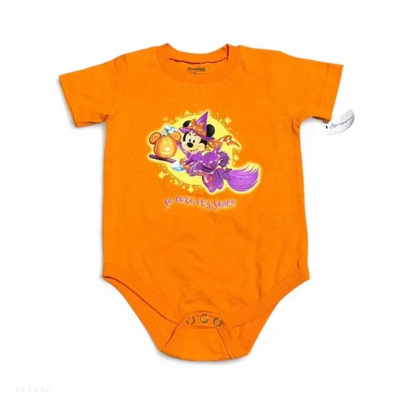 Disneyland Minnie Mouse Halloween Onesie 18M Orange So‎ Cute It's Scary Baby