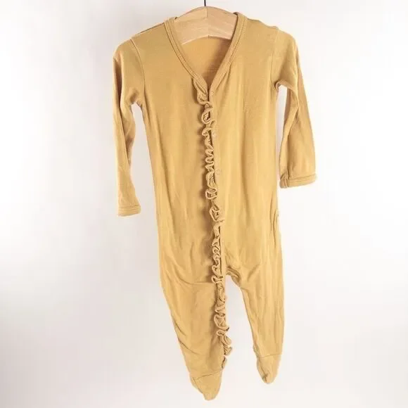 Spearmint Love Ruffle Romper Baby 3-6m Mustard Yellow Bamboo‎ Footie