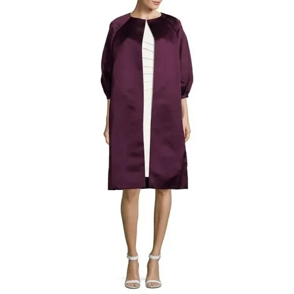 New! BARBARA TFANK Women's Double Faced 100% Silk Opera Coat Dark Purple Size 10