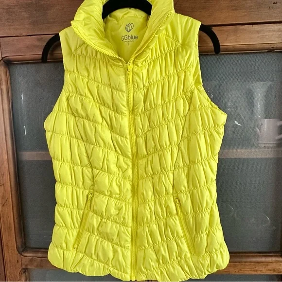 GGBlue Fashion Forward Brilliant Yellow Light-Weight Quilted Puffer‎ Vest Small