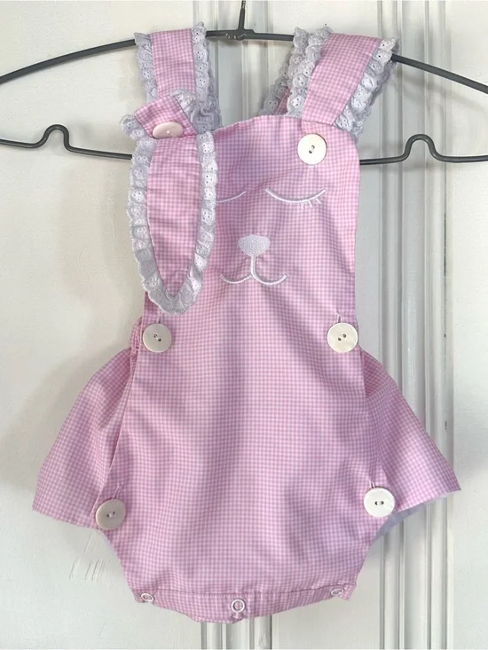 Pink Gingham Bunny Romper / Diaper Cover - Girls Kids