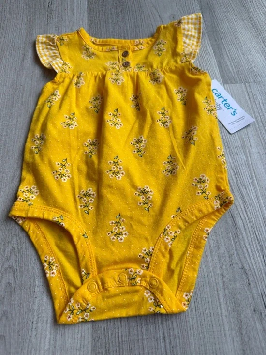 Carter's Yellow Floral Flutter-Sleeve Baby Bodysuit‎