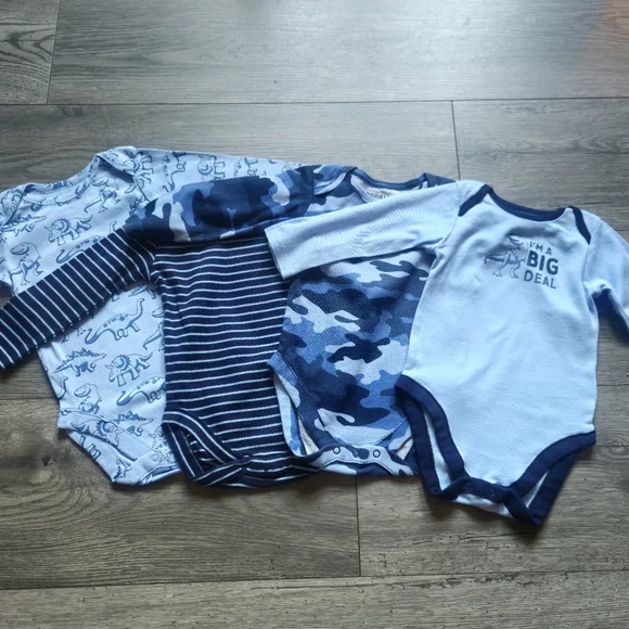4 Pc LONGSLEEVE Bodysuit Bundle - Blue, Stripes, Dino, Camo