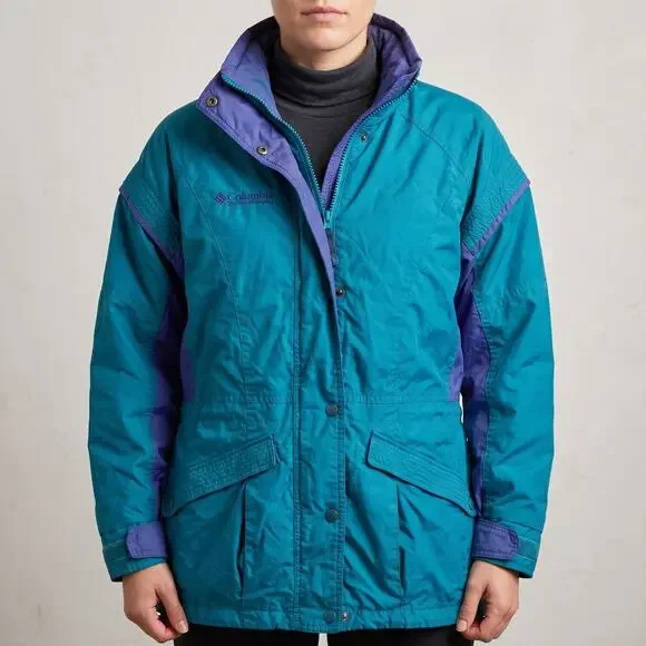 Columbia Women's Gizzmo Parka Jacket Vintage 90s Teal Purple Colorblock M