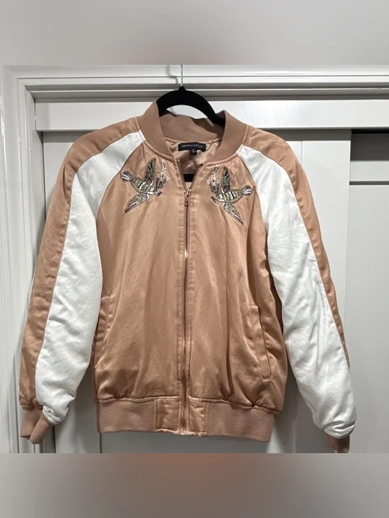 Kendall & Kylie Blush Pink Bomber Jacket with White Sleeves