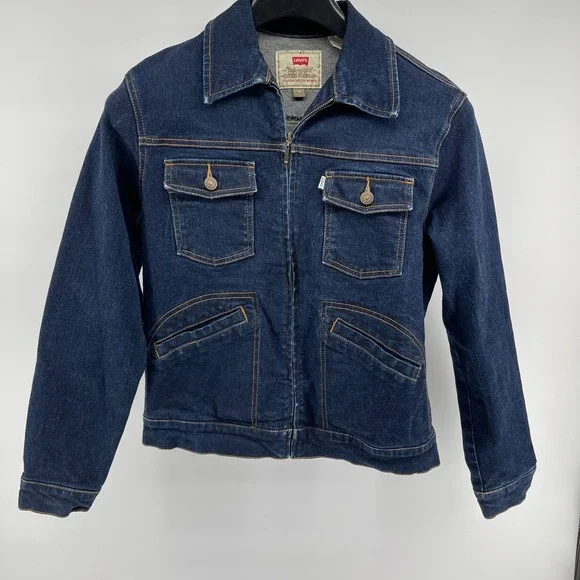 Vintage 80s Levis Denim Jacket Womens Medium Blue Zip Front Hong‎ Kong