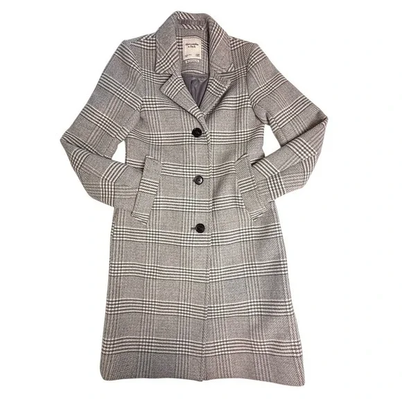 The A&F Dad Coat Plaid Wool Blend Overcoat Women's Size XXSP‎ Gray Classic