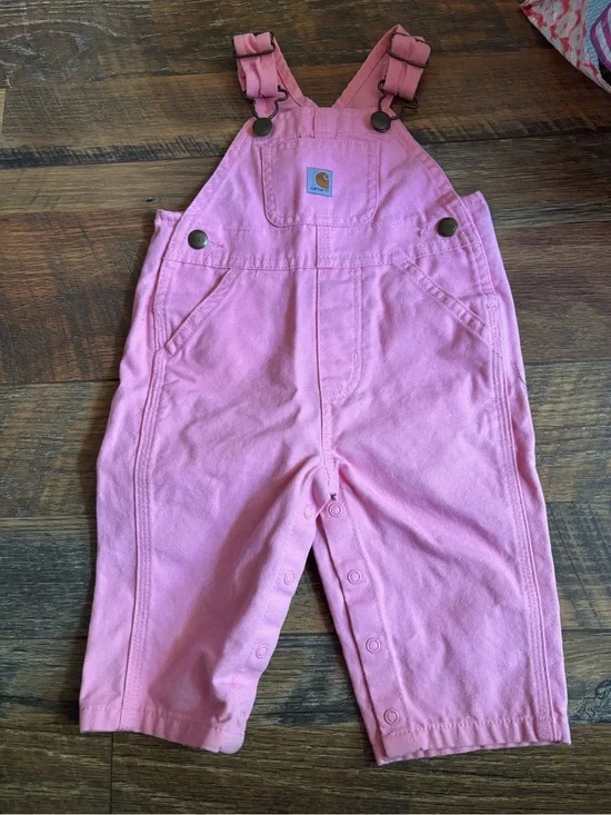 Carhartt light pink canvas bib overalls size 6 months