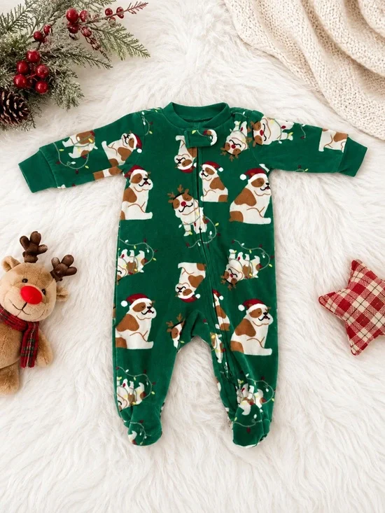 Carter’s Child of Mine Baby Christmas Dog Fleece Footed Pajamas 0-3M