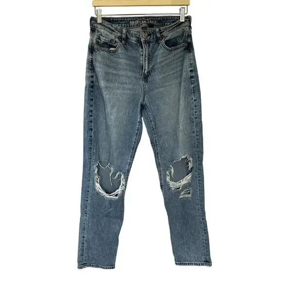 American Eagle medium wash strigid women's size 8 jeans casual denim pants flaws