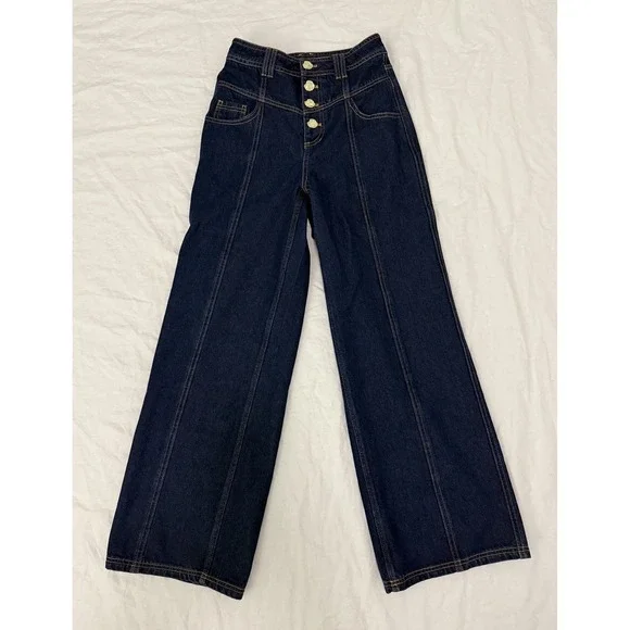 Commense Womens High Waisted Wide Leg Jeans Dark Wash Retro Y2K Style Size XS