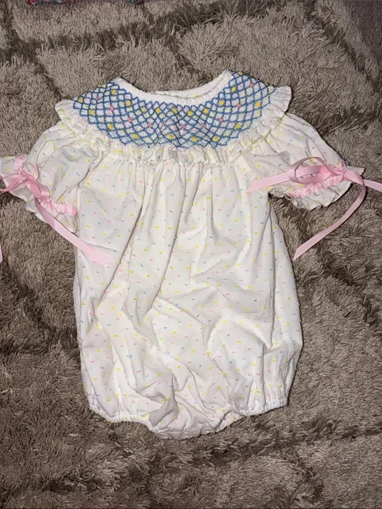 Smocked White Baby Bubble Romper